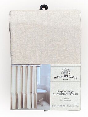 New Bee Willow Ruffled Edge 72x72 Shower Curtain in Natural Linen